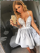 A-Line Spaghetti Straps Grey Lace Homecoming Dress,Short Prom Dresses,BDY0321