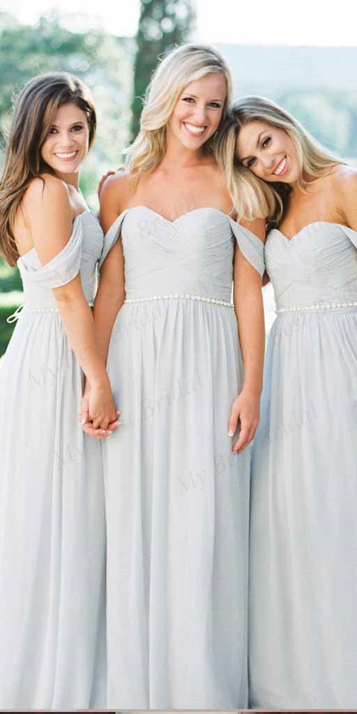Off-The-Shoulder Light Blue Chiffon Bridesmaid Dresses,Cheap Bridesmaid Dresses,WGY0388