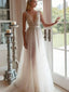 Popular V-neck A-line Tulle Floor-length Simple Long Wedding Dresses, PDS0212