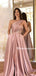 Dusty Pink One Shoulder Satin A-line Long Elegant Party Prom Dress,PDY0108