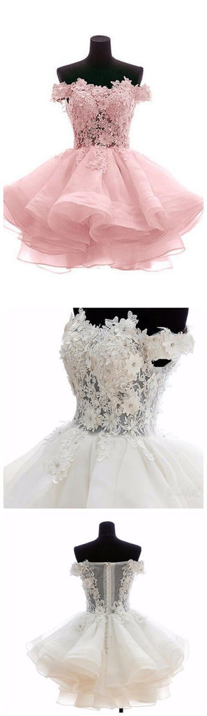 Off Shoulder Pink Lace See Through Short Cheap Homecoming Dresses 2018, BDY0294