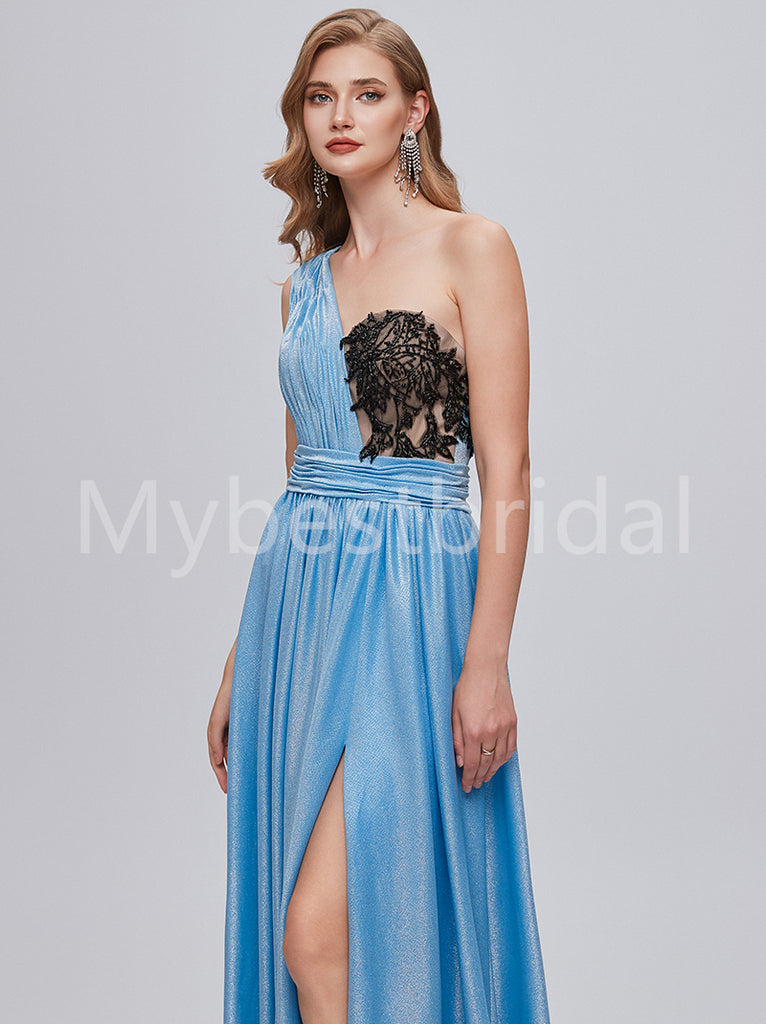 Sexy One shoulder Side slit A-line Prom Dresses,PDS0519