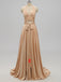 V-neck Side Slit Long Gold Bridesmaid Dresses,Sexy Bridesmaid Dresses,WGY0201