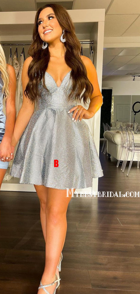 Spaghetti Strap A-line Mermaid Short Homecoming Dresses, HDS0050