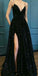 V-neck Black Sequin Long Prom Dresses ,Cheap Prom Dresses,PDY0441
