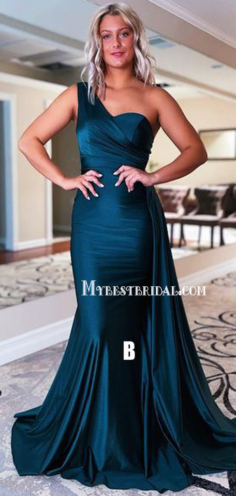 Charming One-shoulder Mermaid Soft Satin Simple Long Prom Dresses, PDS0224