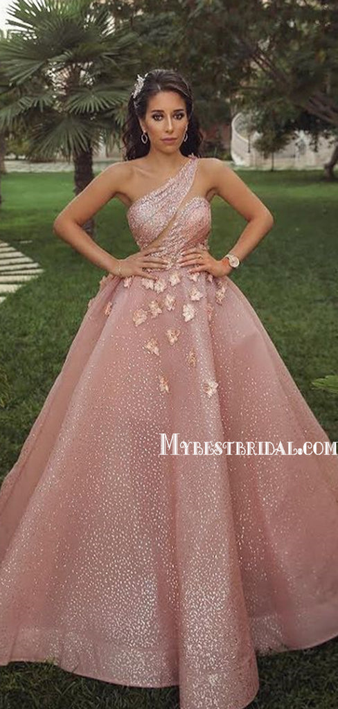 Popular One Shoulder A-line Long Prom Dresses Online, PDS0170