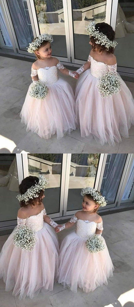 Pink Off-the-Shoulder Lace Flower Girl Dresses ,Cheap Toddler Flower Girl Dresses,FGY0201