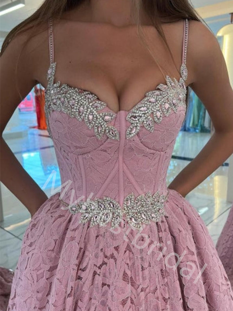 Elegant Spaghetti straps Sweetheart A-line Prom Dresses,PDS0773