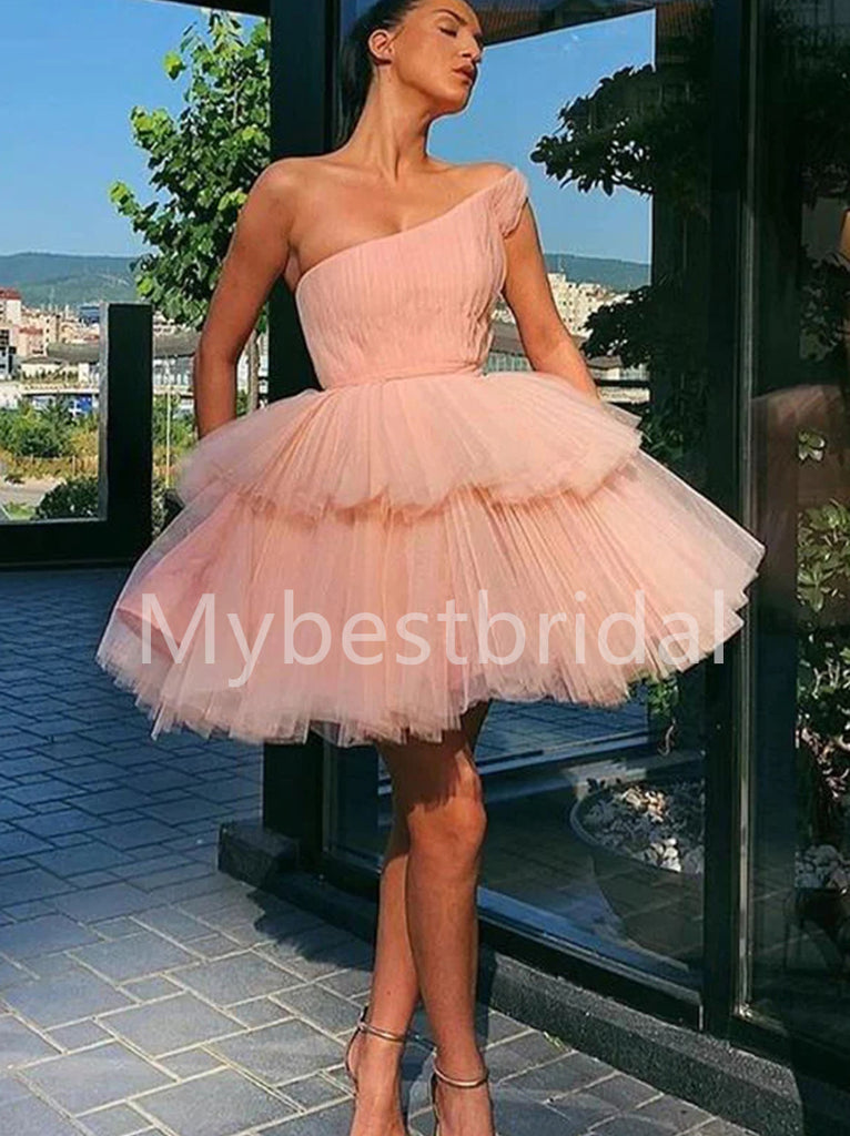 Elegant One shoulder Sleeveless Short Homecoming Dresses, HDS0085