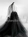 Black V-neck Side slit A-line Lace applique Wedding Dresses, WDY0263