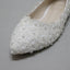 Pregnant Flat Heels Pearls Lace Pointed Toe White Wedding Bridal Shoes, SY0131