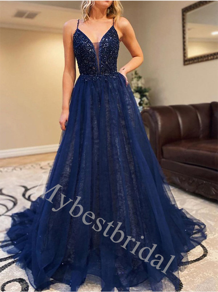 Elegant V-neck Sleeveless A-line Prom Dresses,PDS0980