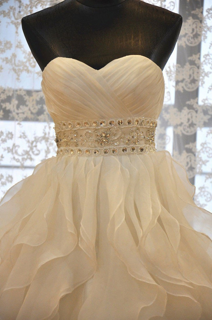 Strapless Organza A-line Ruffle Custom Wedding Dresses Online, WDY0227