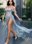 Sexy Off shoulder V-neck Side slit A-line Long Prom Dress,PDS1077