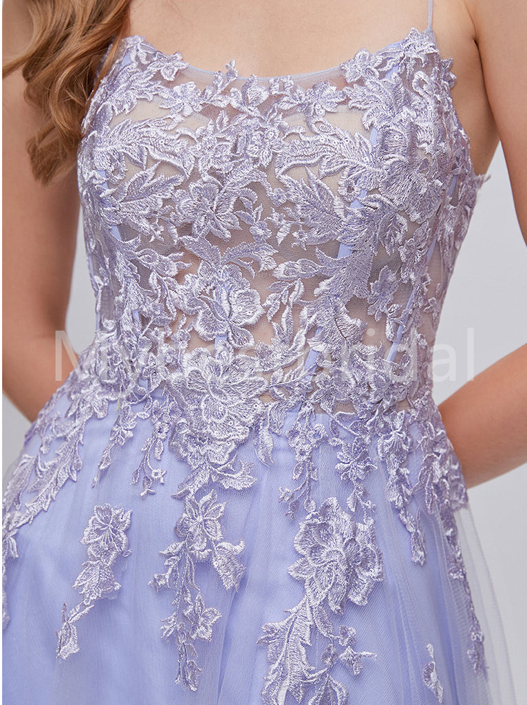 Elegant Spaghetti straps Side slit A-line Prom Dresses, PDS0510