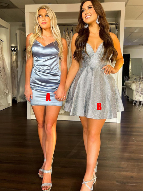 Spaghetti Strap A-line Mermaid Short Homecoming Dresses, HDS0050