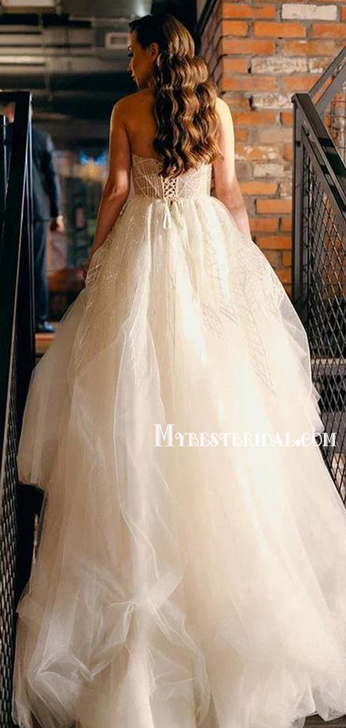 Sparkly Sweetheart Lace A-line Long Cheap Wedding Dresses, WDS0020