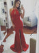 Mermaid Backless Side Split Red Evening Dresses,Cheap Prom Dresses,PDY0574