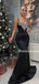 Simple Spaghetti Straps Mermaid Black Long Prom Dresses, PDS0245