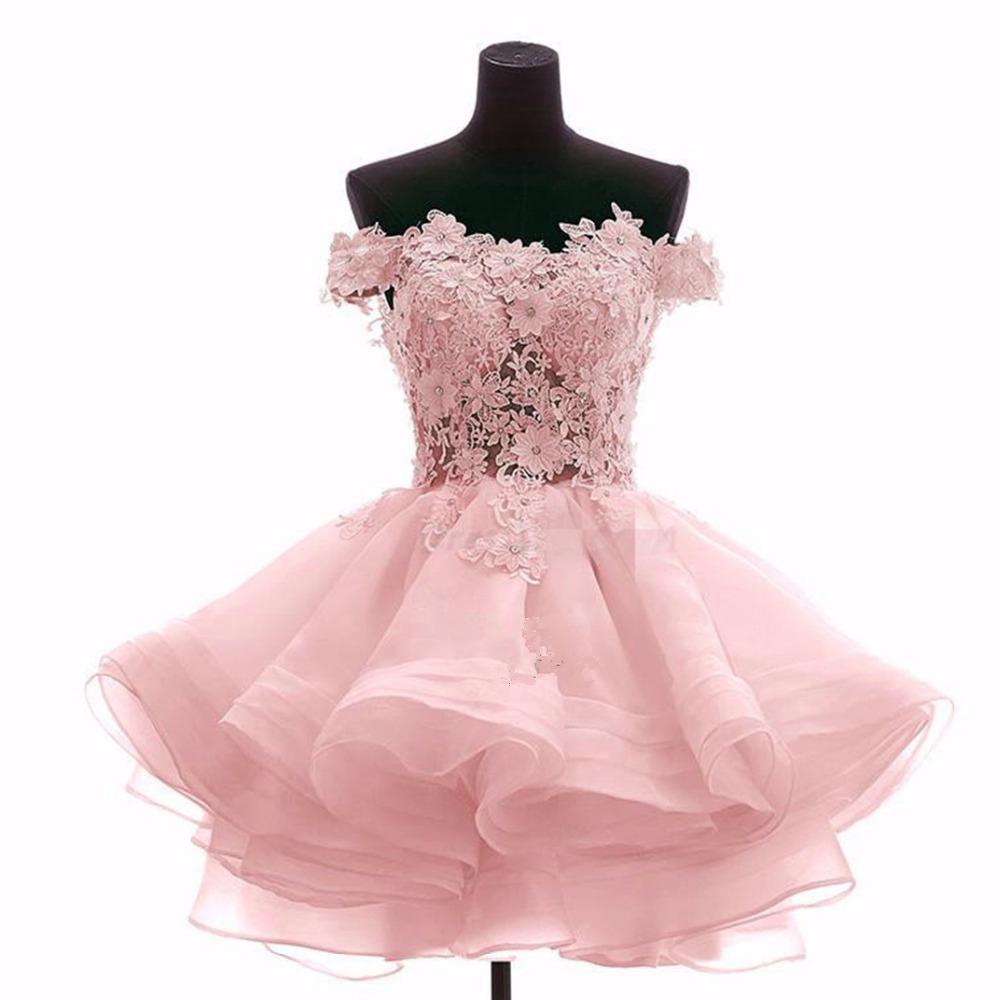 Off Shoulder Pink Lace See Through Short Cheap Homecoming Dresses 2018, BDY0294