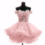 Off Shoulder Pink Lace See Through Short Cheap Homecoming Dresses 2018, BDY0294