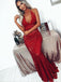 Glamorous Mermaid Deep V Neck Red Sequined Evening Dresses,Cheap Prom Dresses,PDY0564