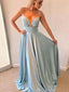 A Line Spagghetti Straps Light Blue Satin Prom Dresses,Cheap Prom Dresses,PDY0538