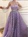 High Neck A-line Sparkly Star Lace Lilac Long Prom Dresses,Cheap Prom Dresses,PDY0527