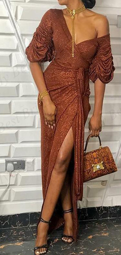 One Shoulder Orange Evening Dresses With Ruffles ,Cheap Prom Dresses,PDY0625