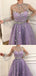 High Neck A-line Sparkly Star Lace Lilac Long Prom Dresses,Cheap Prom Dresses,PDY0527
