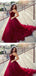 A-line V-neck Dark Red Tulle Prom Dresses,Cheap Prom Dresses,PDY0474