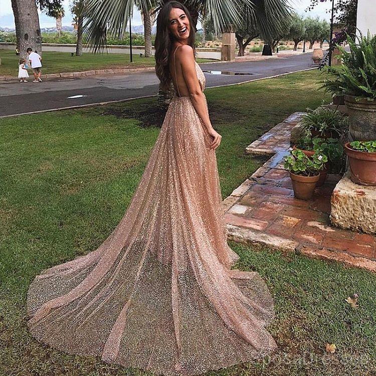 Shinning Spaghetti Straps V-neck Tulle Evening Dresses ,Cheap Prom Dresses,PDY0602