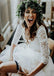 Two Piece V-neck Illusion 3/4 Sleeves Floor-length Lace Wedding Dresses with Ruching Ruffles, TYP0094