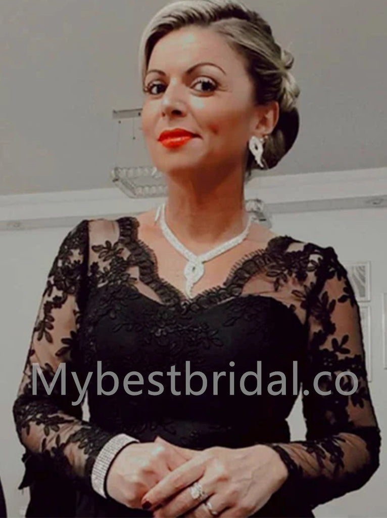 Elegant V-neck Long sleeves A-line Prom Dresses, PDS0539