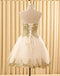 Sweetheart Gold Lace White Tulle Short Cheap Homecoming Dresses Online, BDY0351