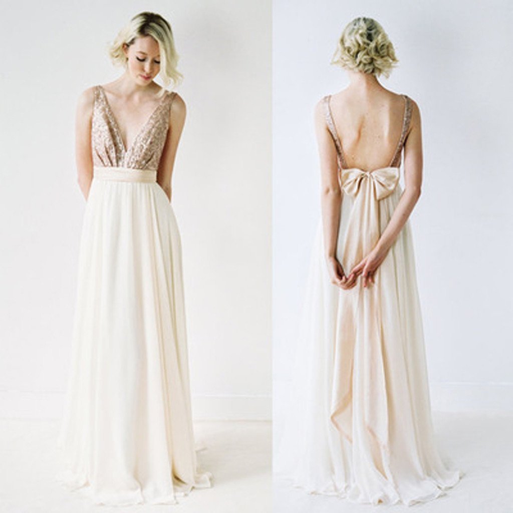 Off Shoulder Top Sequin Prom Dress V-Neck Junior Pretty Long Bridesmaid Dresses with Bow, WGY0102