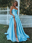 Popular Straight Side Slit A-line Satin Long Prom Dresses, PDS0151