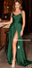 Simple Spaghetti Straps Side Slit Soft Satin Long Prom Dresses, PDS0251