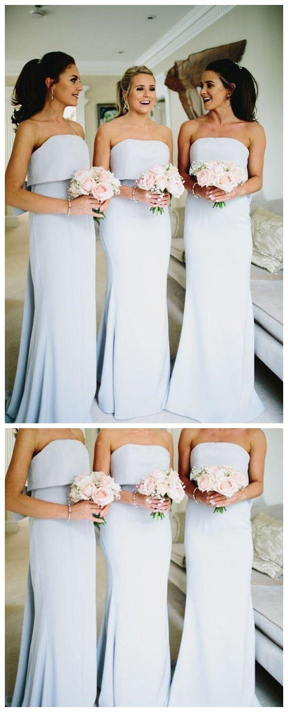 Simple Strapless Grey Cheap Long Bridesmaid Dresses Online, WGY0278