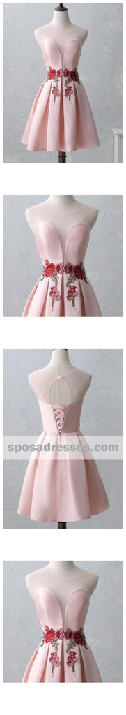Cute Illusion Scoop Pink Cheap Short Homecoming Dresses Online, BDY0298