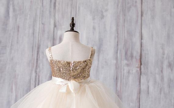 Gold Sequin Top Tulle Flower Girl Dresses, Lovely Tutu Dresses for Little Girl, FGY0122