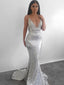Mermaid Spaghetti Straps Backless Silver Sequined Prom Dress,Cheap Prom Dresses,PDY0545