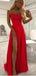 Spaghetti Straps A Line Navy Blue Prom Dress With Split Front,Cheap Prom Dresses,PDY0642