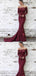 Off-the-Shoulder Long Sleeves Burgundy Lace Prom Dresses,Cheap Prom Dresses,PDY0475