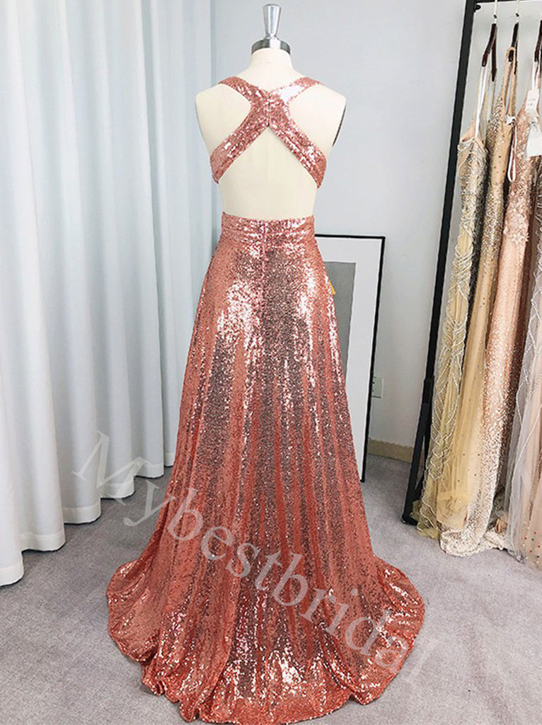 Sexy V-neck Sleeveless A-line Prom Dresses,PDS0925