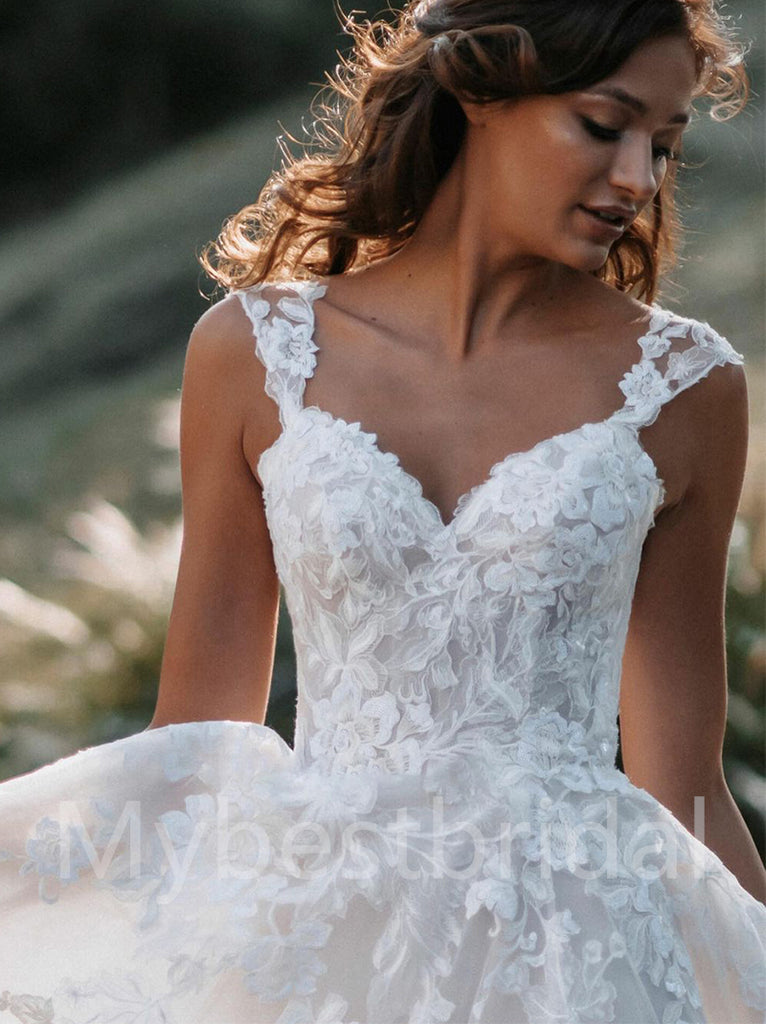 Elegant Sweetheart Cap-sleeves A-line Lace applique Wedding Dresses,WDY0323