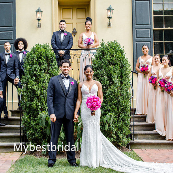 V-neck A-line Elegant Simple Long Bridesmaid Dressess, BDS0276