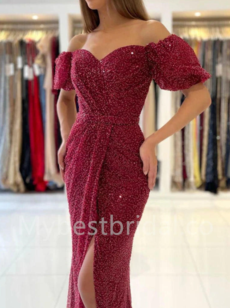 Elegant Sweetheart Off shoulder Side slit Mermaid Prom Dresses, PDS0532