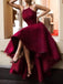 Halter Cute Dark Red High Low Lace Homecoming Dresses 2018, BDY0306